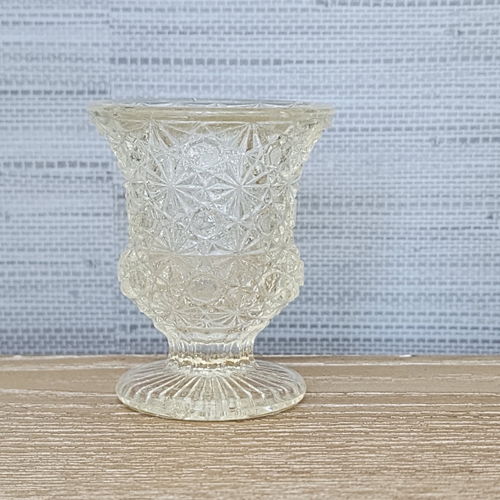 3 FOR $20! Vintage Clear Glass Urn Shaped Toothpick, Daisy & Button